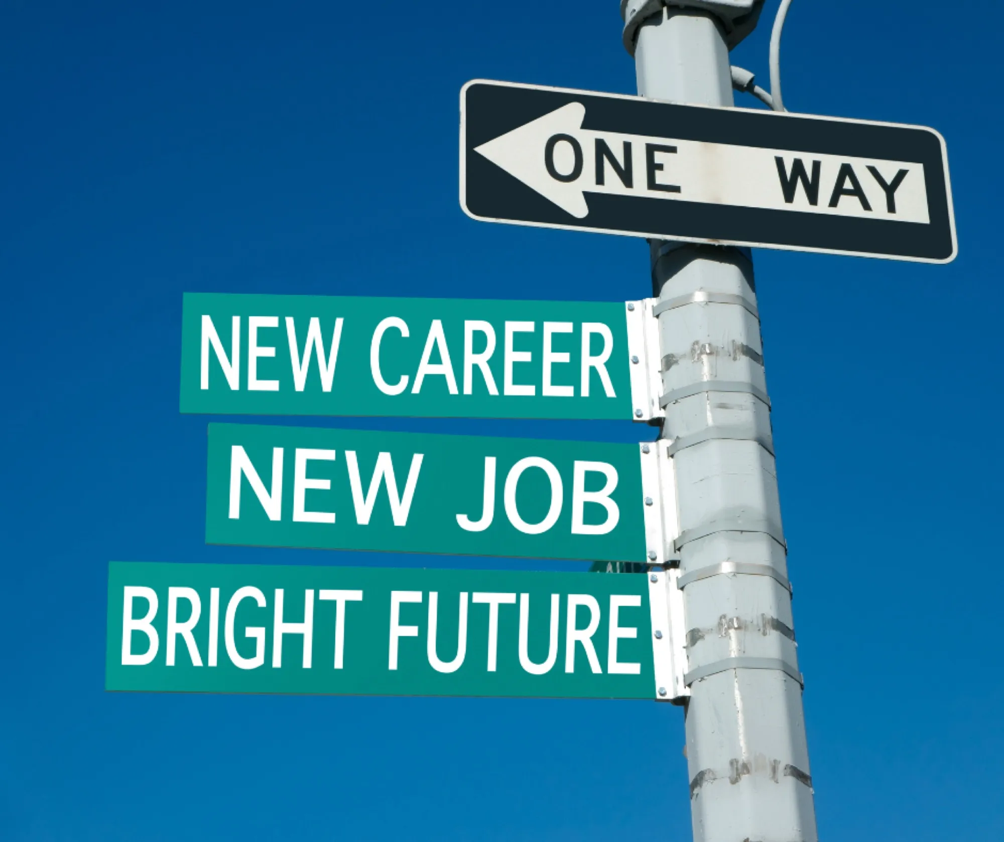 Street signs reading new career, new job and bright future